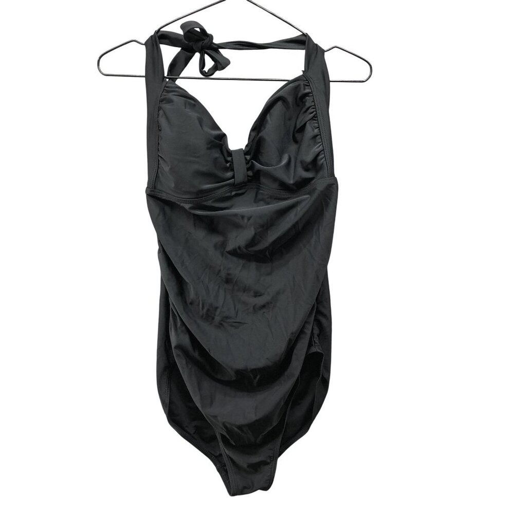 Glow & Grow Maternity One‎ Piece Black Halter Swimsuit Womens S Padded